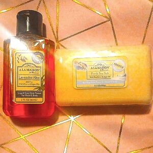 FRENCH Lavender Aloe Liquid Soap and Fresh Sea Salt Bar French Milled Set